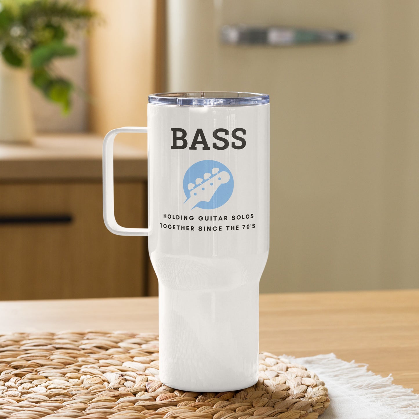 Funny Bass Player Travel mug with a handle